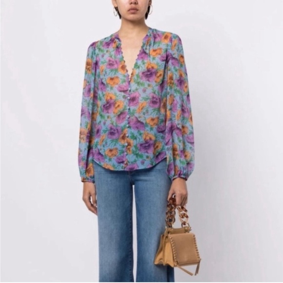 (Sold)VERONICA BEARD Syden printed silk blouse size 4 - Picture 7 of 11